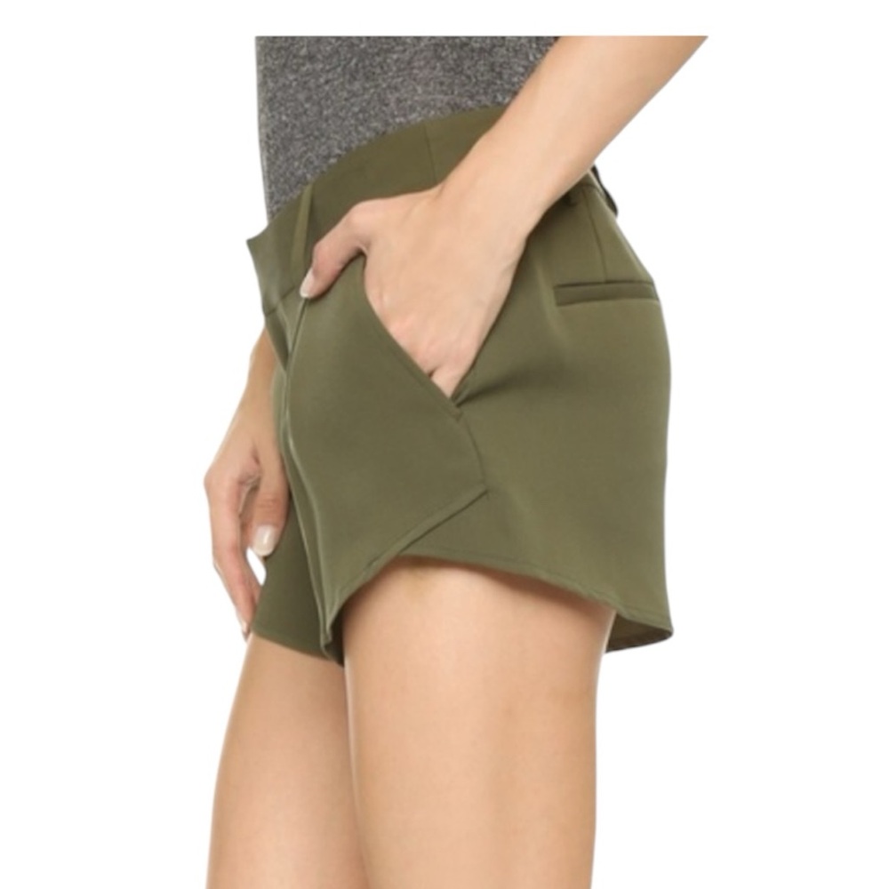 Alice + Olivia Olive Green High-Waist Scuba Wrap Shorts